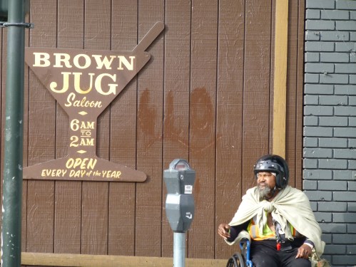 A patron of the Brown Jug catching some rays open a 6 am