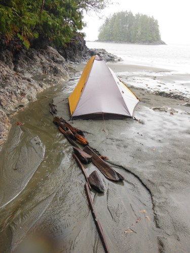 Tent under threat of wash out. 